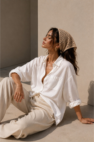 VEGA MODA Women's Coffee Mesh Model Bandana, Knitted Bandana