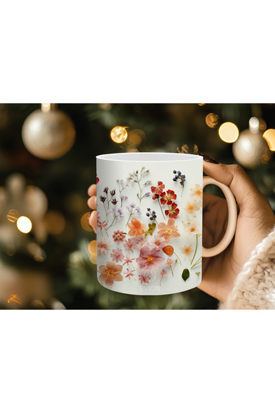 Evion Flower Patterned Mug |   Elegant Floral Design Ceramic Mug |   Aestheti...