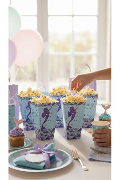 Cadde Süs Mermaid Themed 8-Piece Popcorn Corn Box