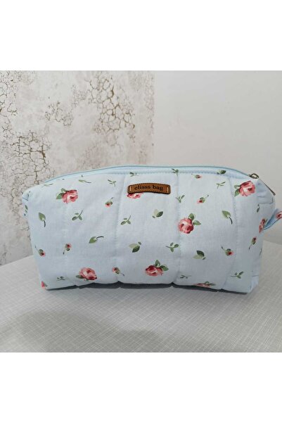 Elisss Design Women's Floral Patterned Makeup Bag Light Blue Fluffy Bag Organ...