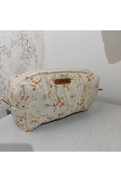 Elisss Design Women's Floral Patterned Makeup Bag Beige Bag Organizer, Skinca...