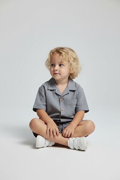BOBBY JR KİDSWEAR Organic Children's Linen Suit Shorts and Short Sleeved Shirt Set