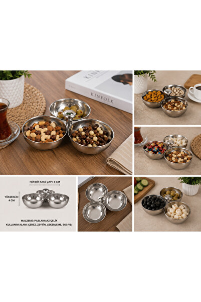 PALU GASTRO Stainless Steel 3-Compartment Snack Bowl with 8 cm Container, Oli...