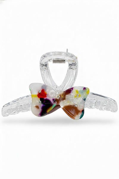 Jack Ferrero Transparent Claw Clip with Multi-Colored Bow Detail and Stone Ha...
