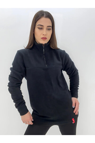 diğer1234 Unisex Fleece Μπλούζα Με Φερμουάρ Μαύρο — xl