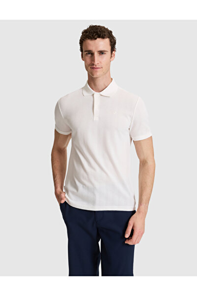 Pierre Cardin تي شيرت بولو بزر أمامي وقصة ضيقة بلون إكرو 50321192-VR019