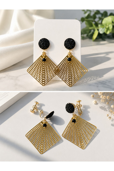 1PARÇAMAVİ Holeless Adjustable Tightness Clip-On Women's Earrings - Night Sha...