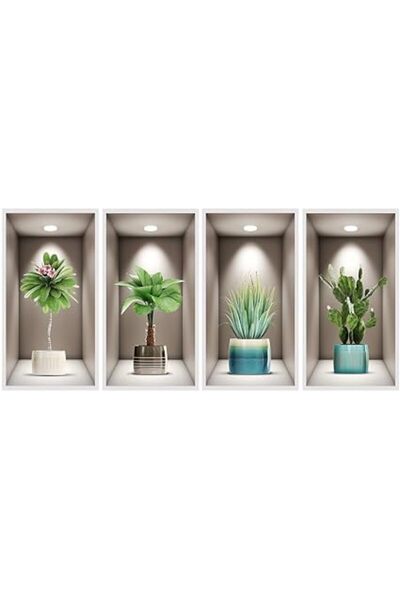 The Bros 4 Pack 3D Green Plants Wall Decals DIY Botanical Wall Art Mural Stic...