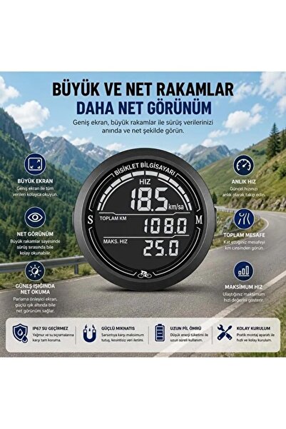 FORTİCO Kablolu Büyük Ekran Dijital Kilometre Sayacı Su Geçirmez Bisiklet Bilgisayarı KM Saati Hız ve Mesafe Ölçer Su Geçirmez Ledli LCD Ekranlı Kablolu