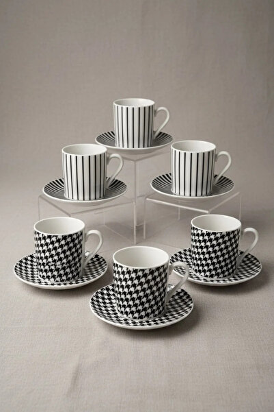 Bereketli Store Emsan Striped and Houndstooth Patterned Porcelain Coffee Cup ...