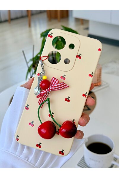 Go Aksesuar REDMİ 15C 4G Uyumlu 3d Charm KİRAZ Tasarımlı Oyuncaklı Silikon Kılıf