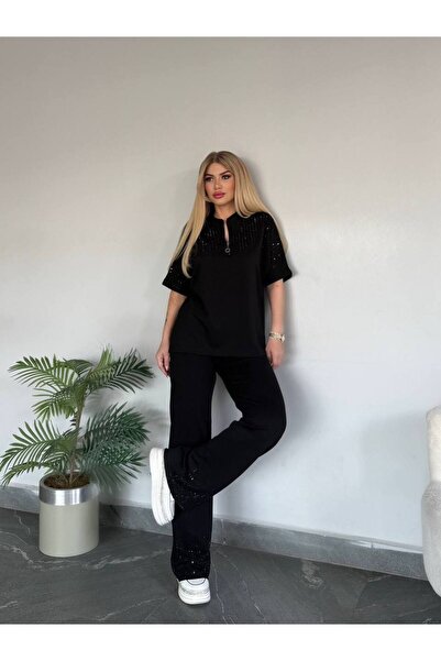 Bella Belluci Zippered Collar and Stoned Sleeves Set