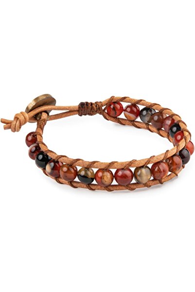 MINZA Legend Women's Bracelet, Leather Beaded Bracelet, with Leather & Agate,...