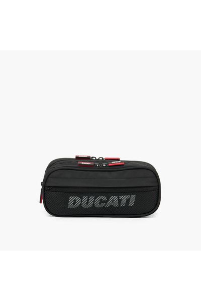 Ducati Logo Print Pencil Pouch with 3 Compartments