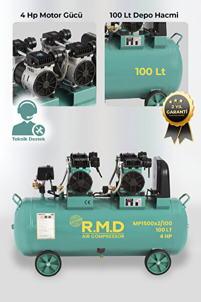 R.M.D Kompresör 100 lt Yüksek Emişli Yağsız Teknoloji Hava Kompresörü - I MP1...
