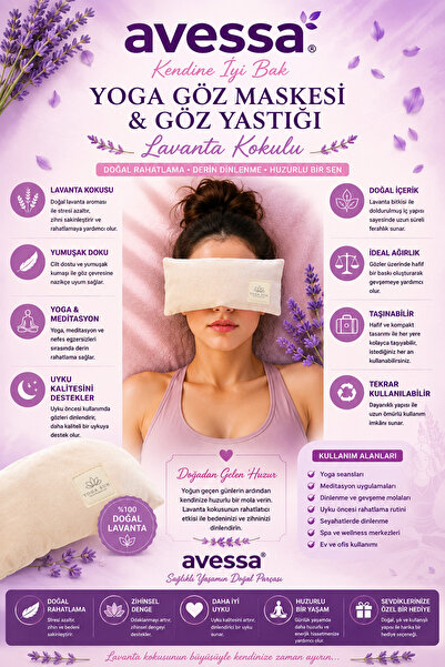 AVESSA Yoga Göz Bandı & Göz Yastığı - Doğal Lavanta Kokulu - Rahatlatıcı Etki...