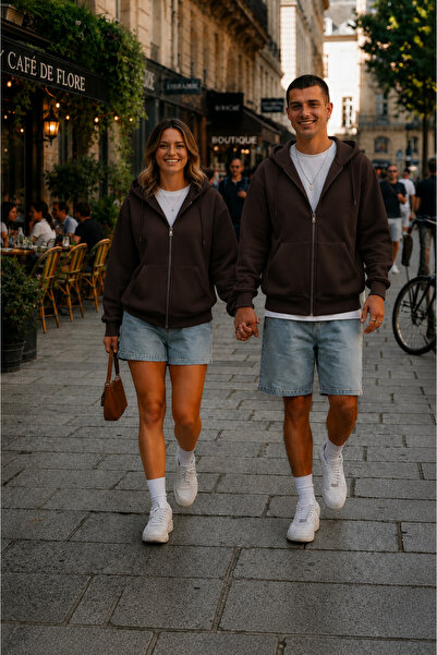 YAKAMEL UNISEX KAPÜŞONLU OVERSIZE FULL FERMUARLI RAHAT KESİM MEVSİMLİK YENİ S...