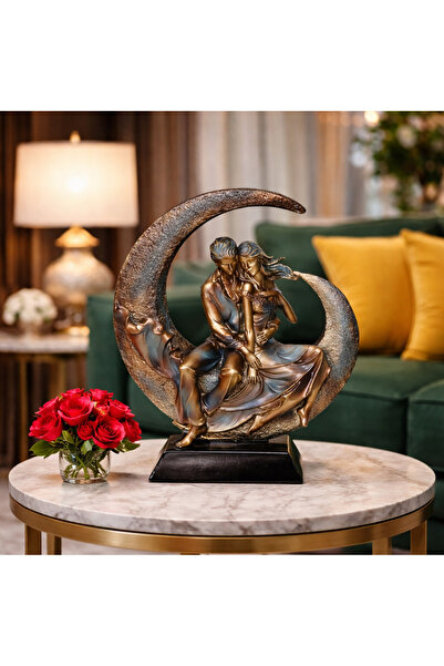 Vivendo Statueta Decorativa, Cuplu Indragostiti, pe Semiluna, din Rasina, 40 ...