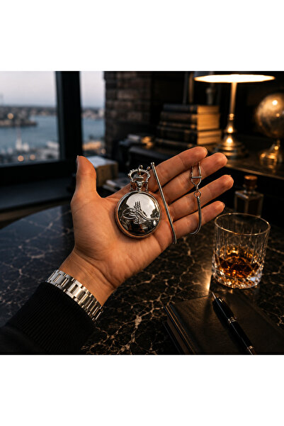 Bk Gift Men's Silver Color Chain Chained Pocket Watch Stylish Model-2