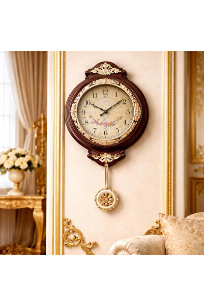 Vivendo Ceas de perete clasic cu pendul 42x31 cm design elegant ALB/maro cu a...