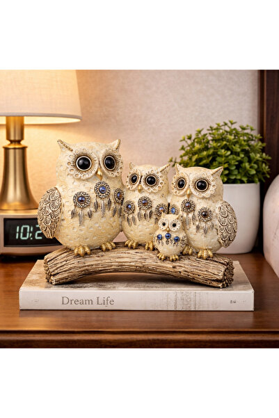 Vivendo Set decorativ Bufnite Familie pe suport tip ramura – 18.6 x 14.5 cm