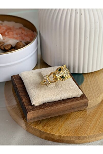 ANKA JEWELLRY Women's Steel Green-Eyed Panther Design Zircon Stone Gold Ring