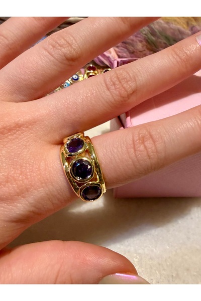 Merishe Jewerly خاتم ذهبي عتيق الطراز مرصع بحجر الزركون الأرجواني قابل للتعدي...