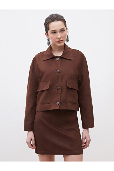LC Waikiki Brown Slim Fit Suede Mini Skirt