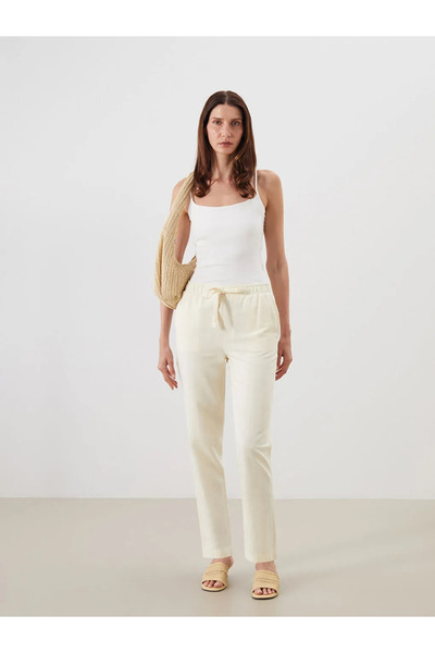 LC Waikiki Yellow Elastic Waist Linen Blend Women's Trousers