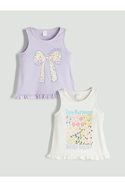 LC Waikiki Ecru Crew Neck Floral Girl's Undershirt Set of 2