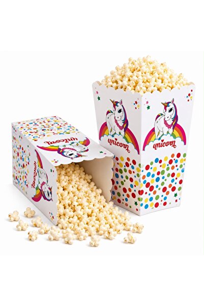 BG Beyaz Unicorn Baskılı Mısır-Popcorn Kutusu 8'li