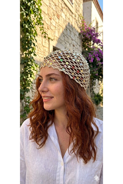 NOİR & GOLD Hand Knitted Bohemian Hair Accessory and Beach Cap