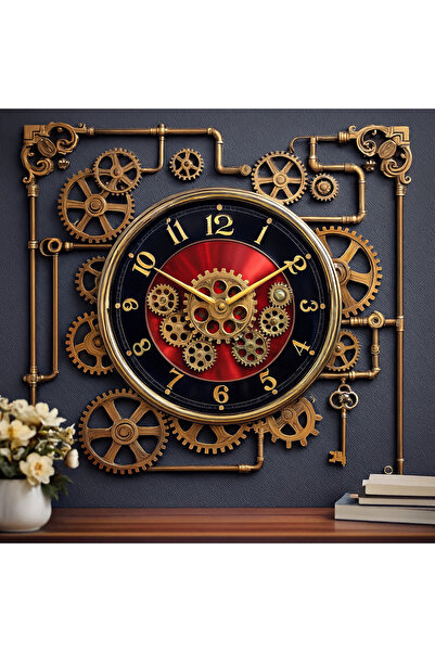 Vivendo Modern wall clock with moving wheels and silent mechanism, 35 cm