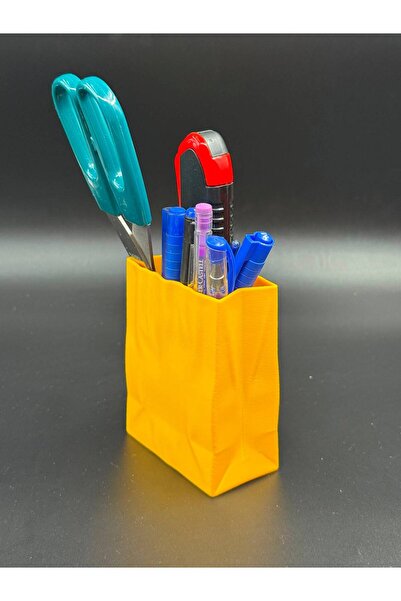 3D Atelier Desktop Pen Holder Yellow - Organizer with Mini Shopping Bag Design