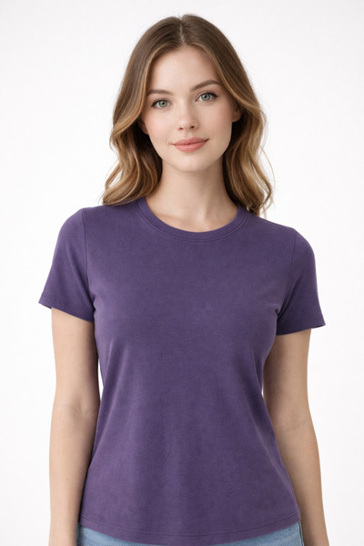 Yalçınoğlu Tricou de damă 100% viscoză, cu decolteu rotund, cu mânecă scurtă, model de bază I Tricou cu mânecă scurtă I Body elastic de bază