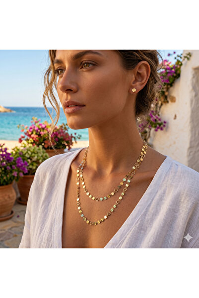 SoulSisco Jewellery Vip Trend Kadın Görünümlü Pullu Zincir(çift katlı kullanı...