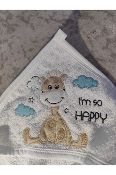Zürafa Desenli Bebek Kapşonlu & Lifli Havlu (1Ay)