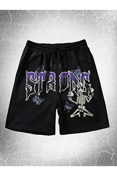 classy moda Oversize Black Shorts - Streetwear Graphic Printed