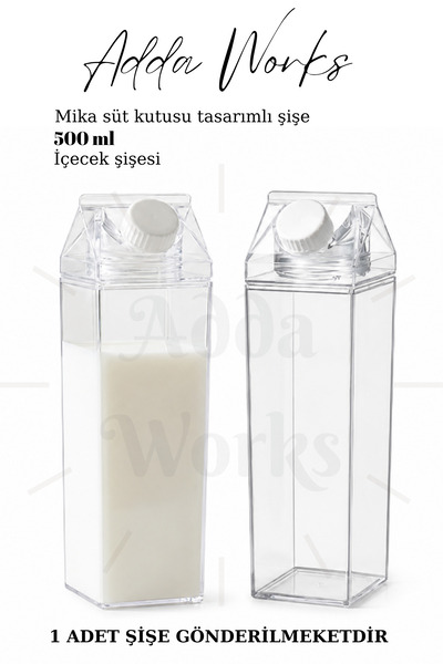 Adda Works 500 ML Milk Carton Bottle Şeffaf Süt Kutusu Şişe Iced Coffee Match...