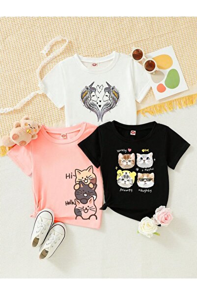 TREND THE BEST Trendin En İyisi Set de tricouri din 3 piese pentru fete, cu i...
