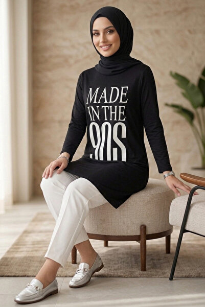 TOFİSA Printed Long Sleeve Tunic Black - 2112-Black