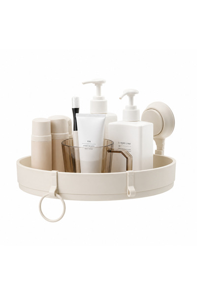 OEM Etajera pe colt, prindere cu ventuze, plastic, crem, 24x22.5x6 cm