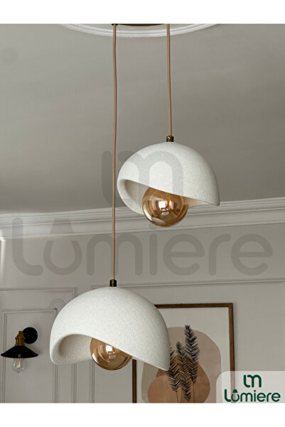 lumiere Design Beton Görünümlü Premium 2'li Sarkıt Avize İskandinav Bohem Mod...