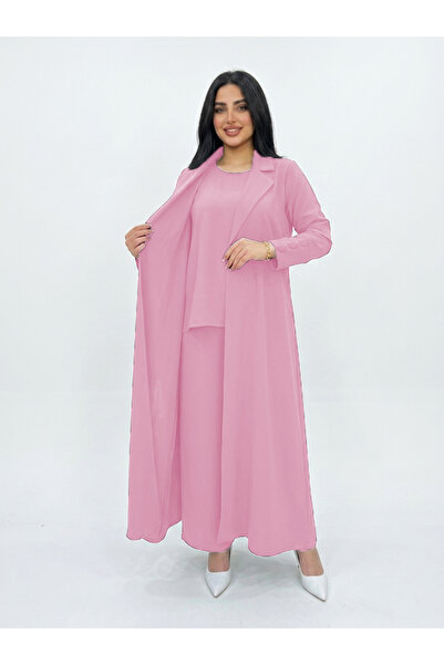YOU ABAYA طقم سفر 4 قطع بقماش كريب كوبراء لون وردي غامق