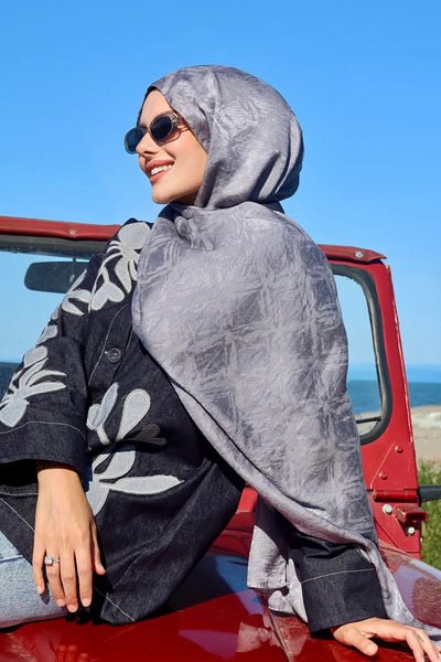 Madame Polo Premium Glow Jacquard Shawl Dama - Smoked