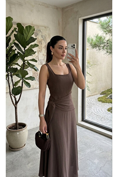 LAPİS Kare Yaka Fularlı Elbise