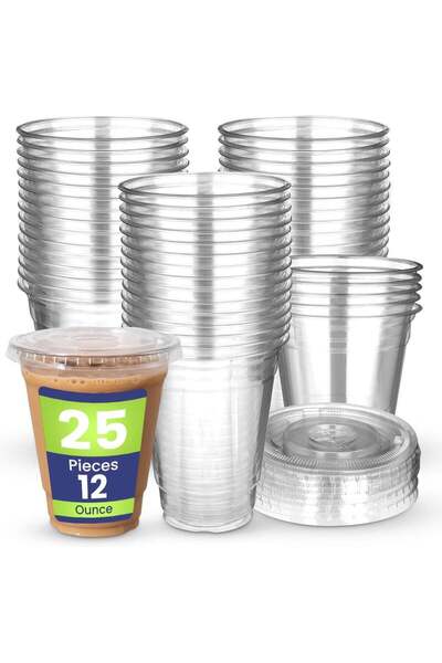 SNH Packing Juice Cup With Lid 12 Ounce Clear Strong Disposable Ideal For Ice...