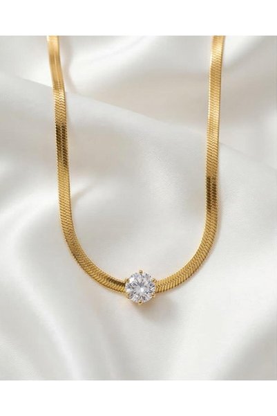 Mum Aşkı Flat Chain Solitaire Necklace