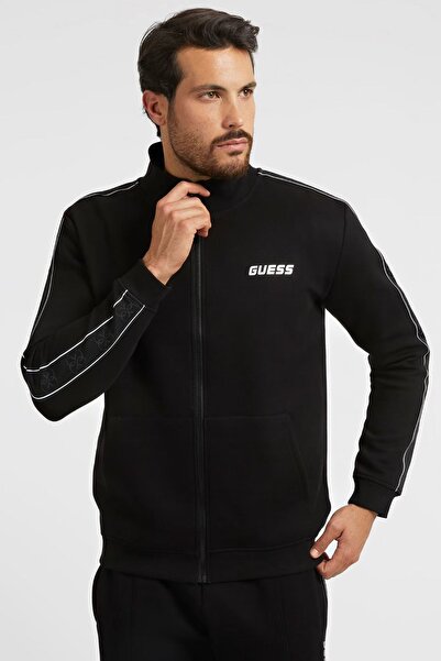Guess Hanorac sport bărbătesc cu fermoar și buzunare laterale, negru