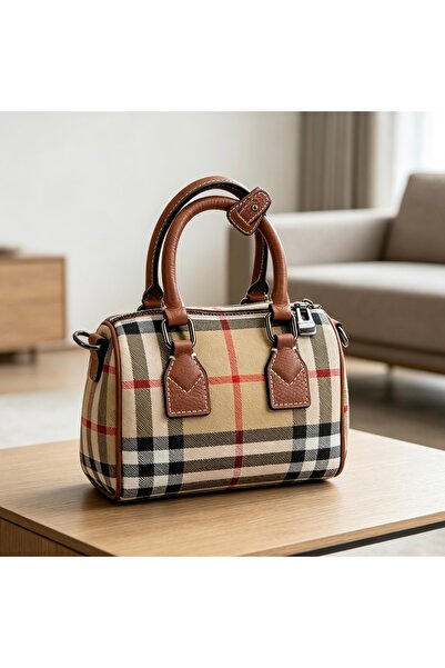 Bleco Classic Plaid Mini Boston Handheld Cylinder Bag With Detachable Strap